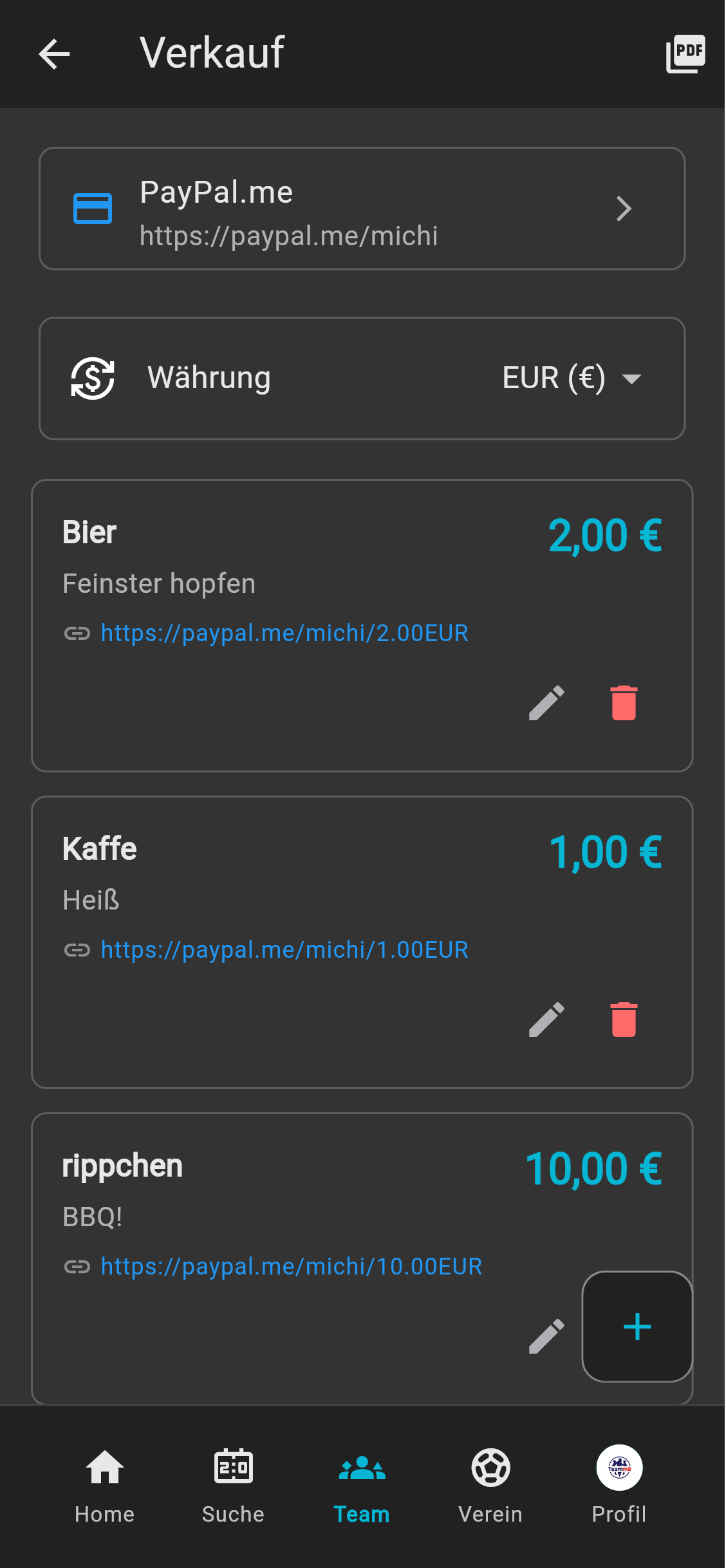 Verkaufsliste